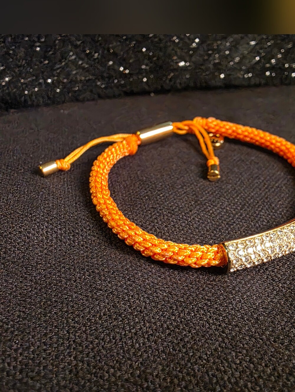 Michael Kors Orange Braided Cord Pavé Crystal Bar Adjustable Bracelet - Picture 2 of 4